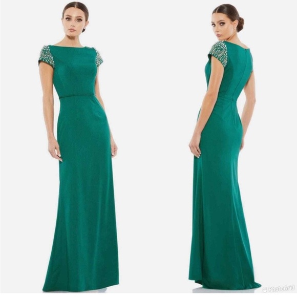 NWT Ieena for Mac Duggal Embellished Cap Sleeve A-Line Gown - Picture 1 of 10